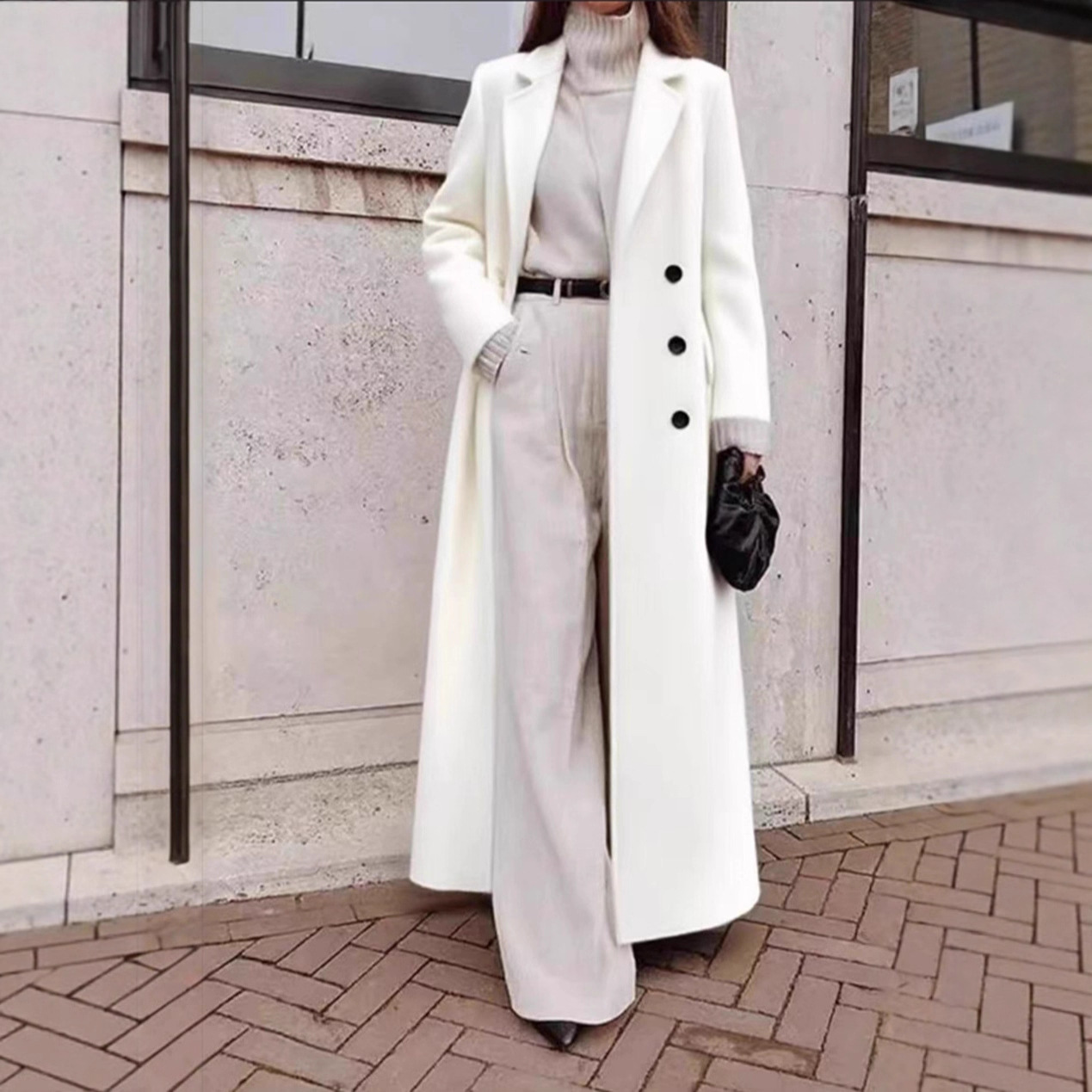New Womens Double Breasted Lon - Wool Coat Peacoat ulasan dan harga