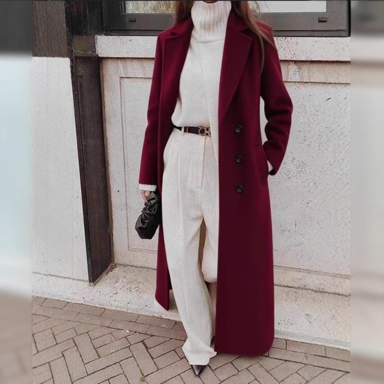 New Womens Double Breasted Lon - Wool Coat Peacoat ulasan dan harga